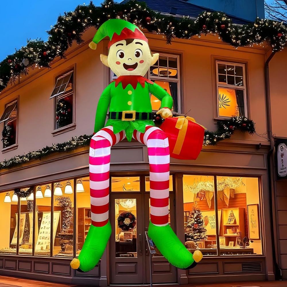 Christmas Lights Outdoor - 8FT Noel Şişme Oturan Elf Dekorasyon