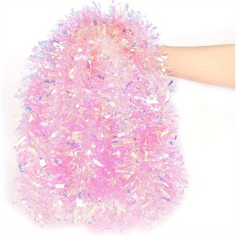 Tinsel Garland Decoration - 13 Fitlik Pembe Noel Simli Çelenk,