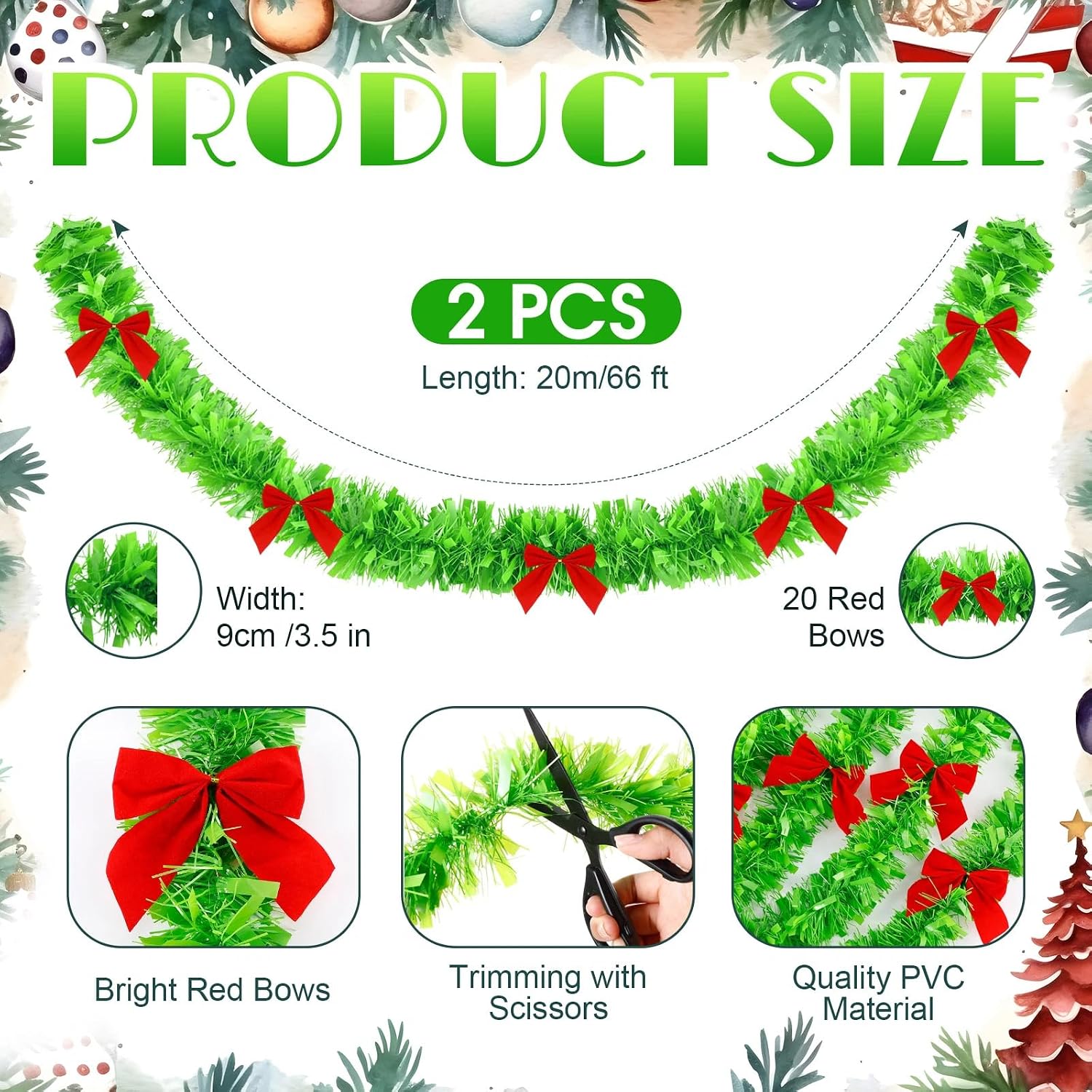 Kırmızı Fiyonklu Noel Ağacı Sü - Tinsel Garland Decoration incelemesi ve fiyatı